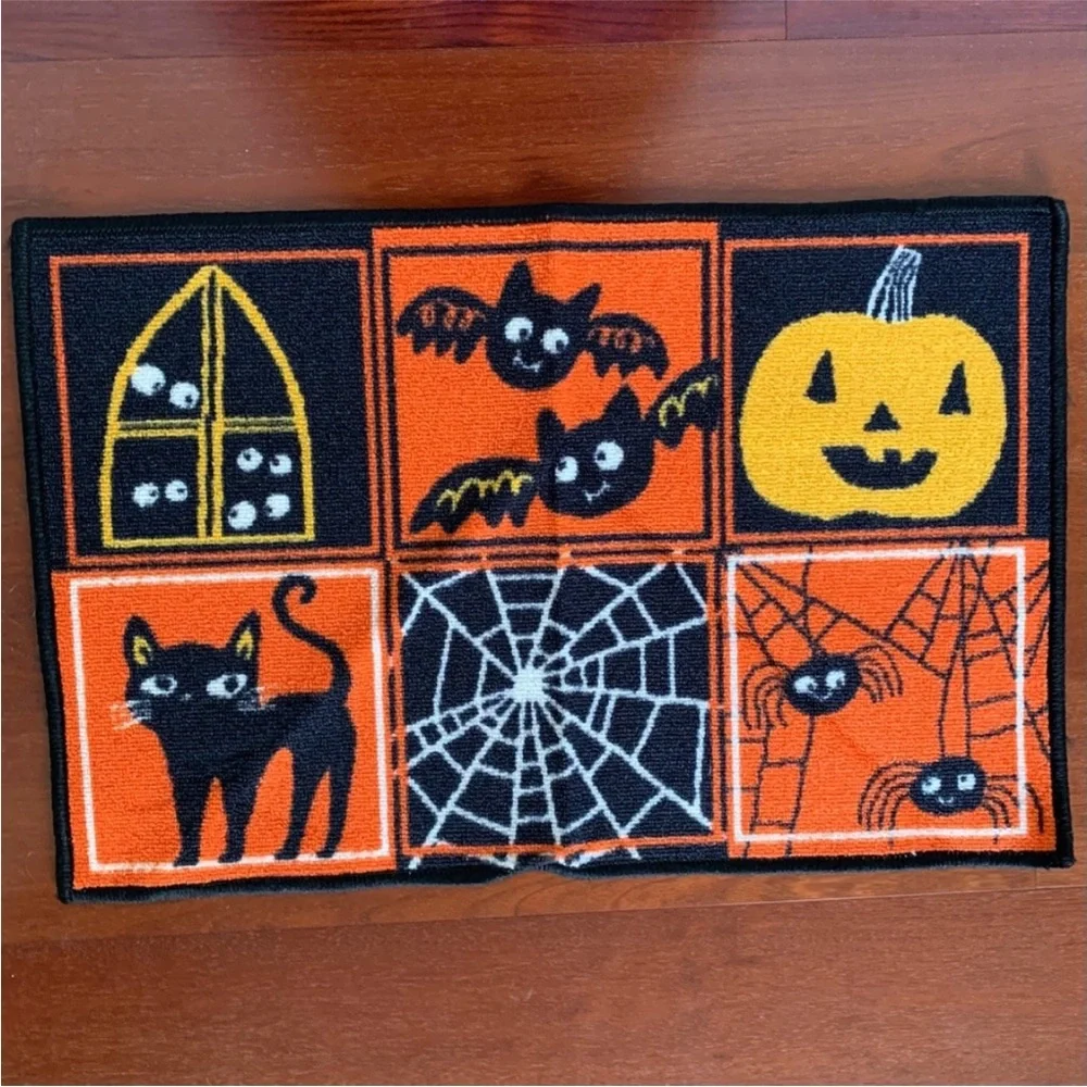 New Halloween Pumpkin Bats Spiders Cat Accent Doormat Rug 20
